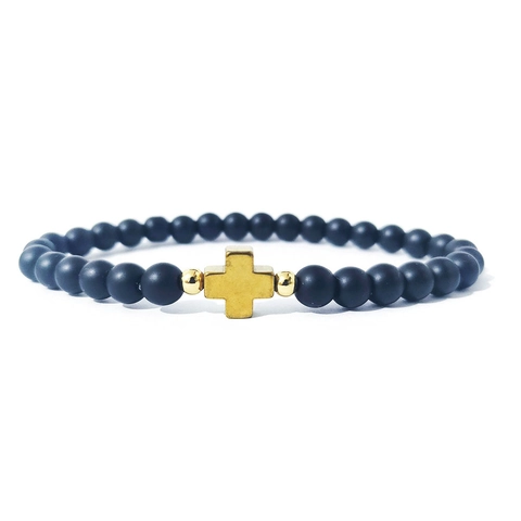 Minimalistisches Armband Aus Frosted Glasperlen Kreuz Religiöser Stil Elastische Handkette Für Herren Damen Täglicher Schmuck