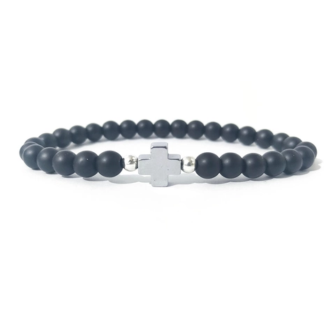 Minimalistisches Armband Aus Frosted Glasperlen Kreuz Religiöser Stil Elastische Handkette Für Herren Damen Täglicher Schmuck