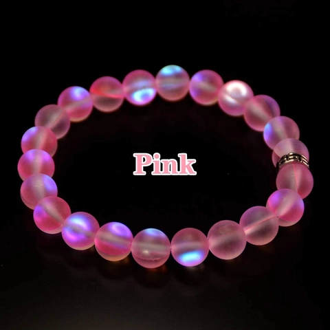 Bracelet Perlé Effet Pierre de Lune Aurore en Verre pour Femme Bijoux Perles Rondes Éclat Arc-en-Ciel Avec Séparateur Métal