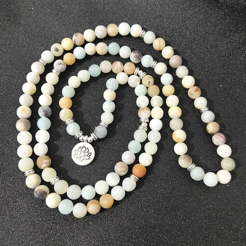 Frosted Amazonite Wrap Bracelet Necklace With Lotus Buddha Pendant Zen Yoga Ethnic Natural Stone Jewelry For Women Unisex