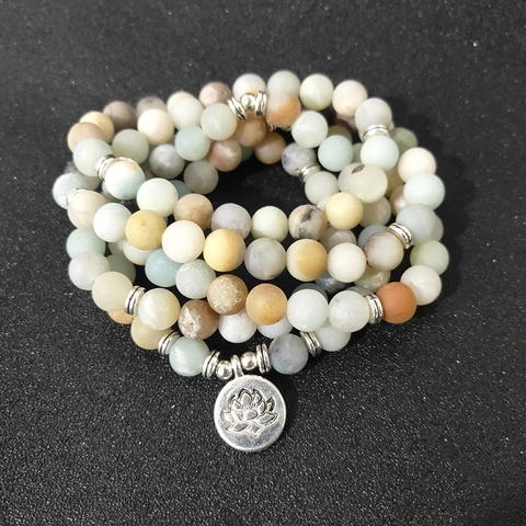 Frosted Amazonite Wrap Bracelet Necklace With Lotus Buddha Pendant Zen Yoga Ethnic Natural Stone Jewelry For Women Unisex