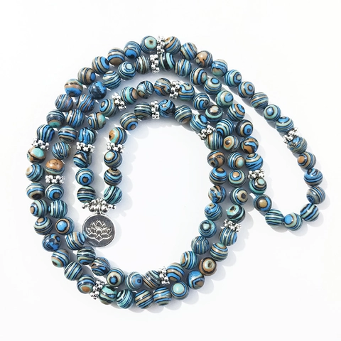 Synthetic Malachite Beads Wrap Bracelet Necklace Lotus Om Yoga Meditation Prayer Jewelry For Women Men Zen Style