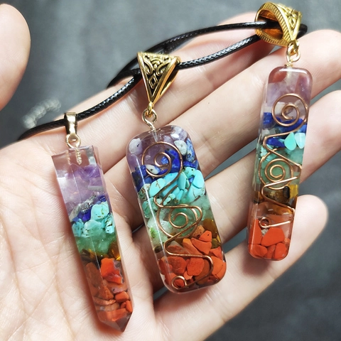 Natuursteen Zeven Chakra Hars Hanger Ketting Handgemaakte Orgonite Energie Genezing Koperdraad Spiraal Sieraden Voor Dames Heren