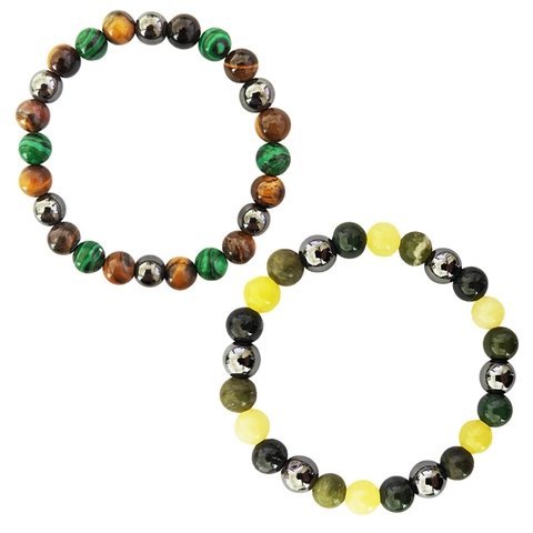 Natural Malachite Tiger Eye Hematite Beaded Bracelet 8mm Round Stone Triple Protection Elastic Bracelet Men Women Healing Jewelry