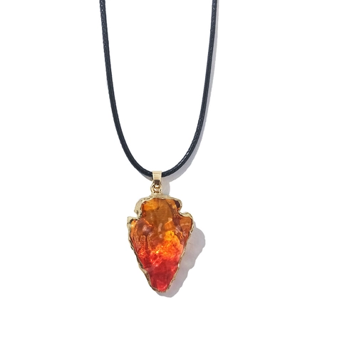 Bohemian Gold Plated Alloy Synthetic Crystal Arrowhead Pendant Necklace With Waxed Cord For Women Natural Style Jewelry