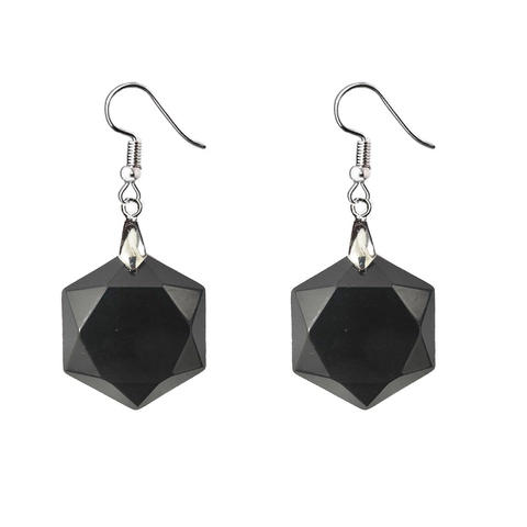 Boucles d'Oreilles Pendantes Hexagramme en Pierre de Cristal Naturelle pour Femmes Bijoux en Quartz Gravé Hexagonal Géométrique