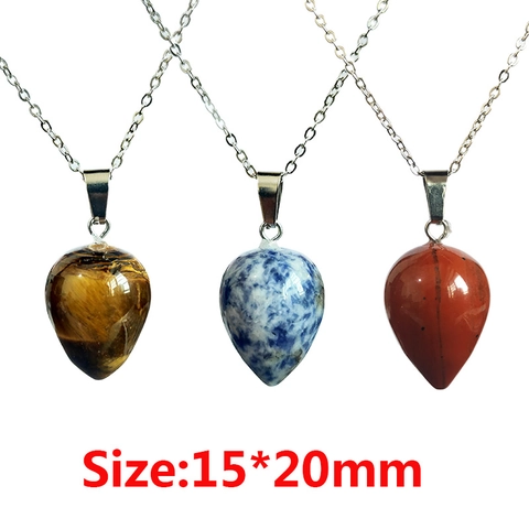 Minimalist Water Drop Natural Stone Crystal Pendant Necklace For Women Alloy Chain Amethyst Rose Quartz Fashion Jewelry Gift