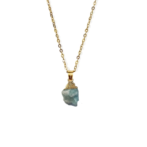 Collier Pendentif en Pierre de Cristal Naturelle pour Femme Chaîne en Acier Inoxydable Bijoux en Pierre Gemme Brute