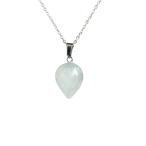 Minimalist Water Drop Natural Stone Crystal Pendant Necklace For Women Alloy Chain Amethyst Rose Quartz Fashion Jewelry Gift