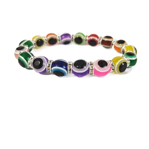 Pulsera de Cuentas de Mal de Ojo Multicolor Cuentas Redondas de Acrílico con Strass Elástica Joyería de Moda Bohemia para Unisex Regalo