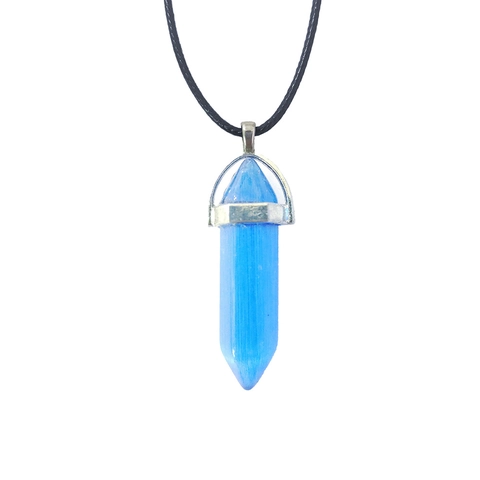 Naturstein Sechseckige Säule Anhänger Halskette Für Damen Retro Kristall Bullet Point Heilung Schmuck Mit Schwarzem Lederband