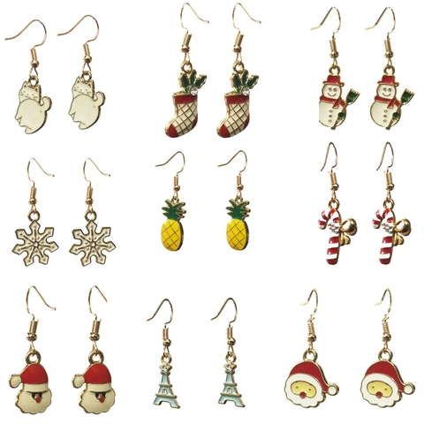 Alloy Christmas Drop Earrings For Women Colorful Enamel Santa Claus Snowman Christmas Tree Snowflake Rhinestone Festive Jewelry