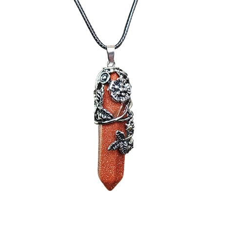 Vintage Legierung Blume Umwickelt Sechseckiges Prisma Kristall Anhänger Halskette Bohemian Naturstein Patronen Halskette Damen Schmuck