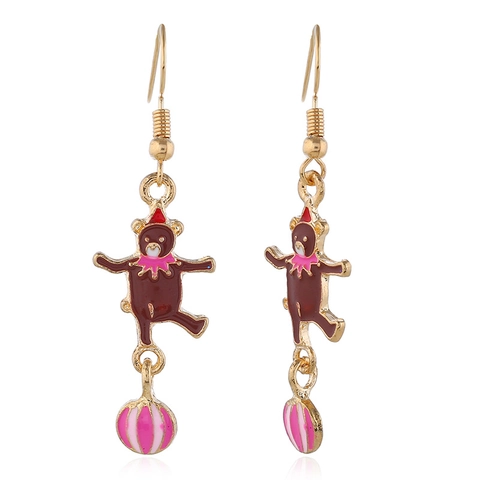 Cute Circus Bear Drop Earrings Vintage Enamel Drip Oil Animal Bear Jewelry For Women Cartoon Striped Ball Earrings