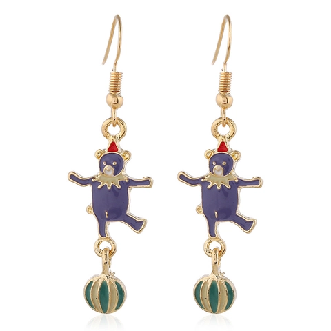 Cute Circus Bear Drop Earrings Vintage Enamel Drip Oil Animal Bear Jewelry For Women Cartoon Striped Ball Earrings