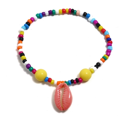 Handgemachtes Mehrfarbiges Perlenarmband Mit Rosa Muschelanhänger Bohemian Sommer Strand Elastisches Armband Für Kinder Mädchen Mode Schmuck