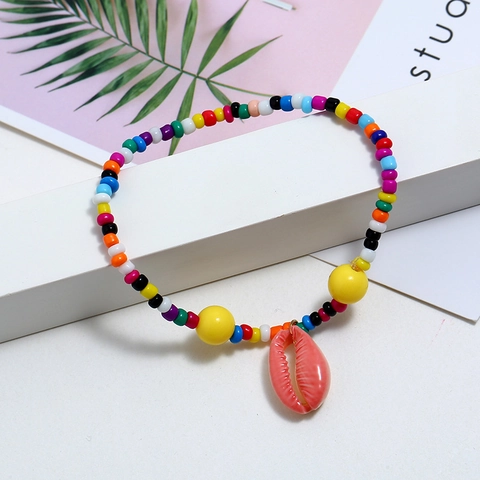 Handgemachtes Mehrfarbiges Perlenarmband Mit Rosa Muschelanhänger Bohemian Sommer Strand Elastisches Armband Für Kinder Mädchen Mode Schmuck