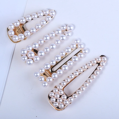 Pinces à Cheveux Élégantes en Alliage Avec Künstliche Perles d'Imitation pour Femmes Or Métal Rectangulaire Goutte d'Eau Accessoires Cheveux