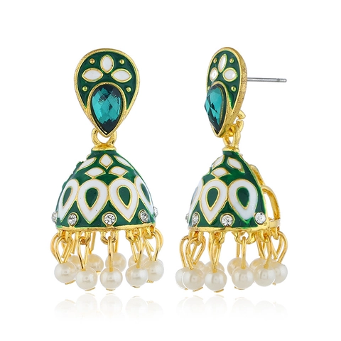 Indian Retro Jhumka Bell Drop Earrings With Enamel Rhinestone Artificial Pearl Ethnic Boho Jewelry For Women Fashion Earring