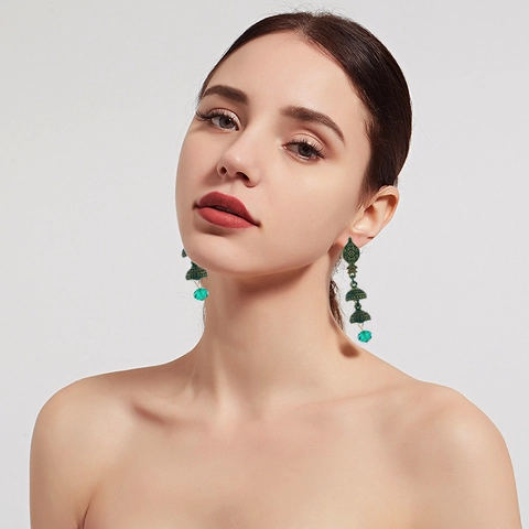 Vintage Έθνικ Σκουλαρίκια Jhumka για Γυναίκες Μποέμ Ινδικό Στυλ Ρετρό Λουλουδάτα Σκουλαρίκια με Ρητίνη και Κρύσταλλο