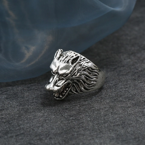 Anillo de Cabeza de Lobo Vintage para Hombre Punk Gótico Exagerado Plata Antigua Aleación Animal Biker Ring Moda Joyería Individual Accesorio