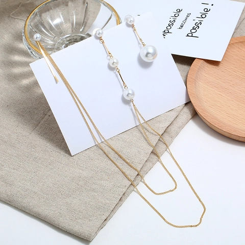 Korean Style Integrated Hair Clip Long Tassel Earrings With 925 Sterling Silver Earring Post Elegant Artificial Pearl Fashion Jewelry