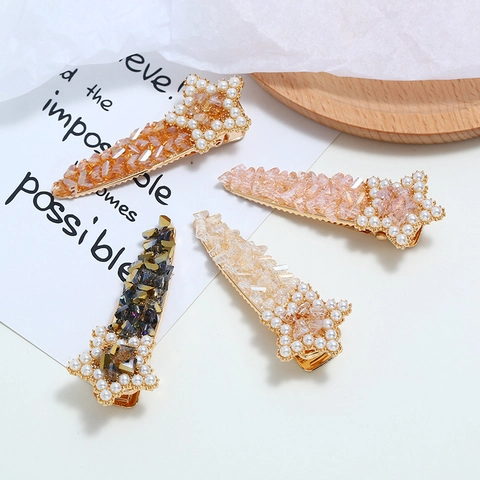 Pinza para el Cabello de Estrella de Estilo Coreano Con Perlas Artificiales y Strass Elegante Pinza para Flequillo de Aleación Hecha a Mano para Mujer Niña Accesorios para el Cabello