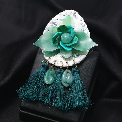 Spilla con Frange e Fiori in Lega e Acrilico Vintage Bohemian per Donna Spilla Smaltata Etnica Accessorio di Gioielli