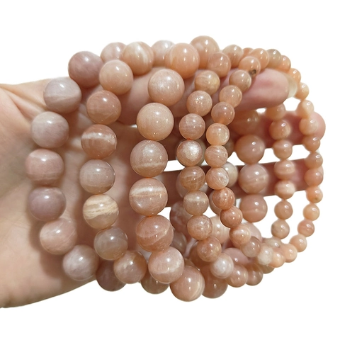 Natural Orange Moonstone Sunstone Beaded Bracelet Simple Round Gemstone Stretch Bracelet For Women Men Minimalist Jewelry Gift