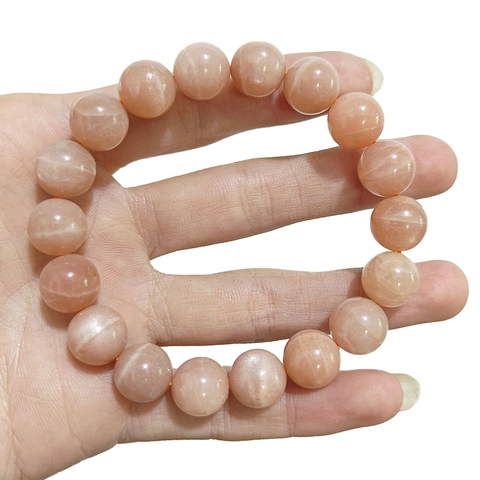 Natural Orange Moonstone Sunstone Beaded Bracelet Simple Round Gemstone Stretch Bracelet For Women Men Minimalist Jewelry Gift