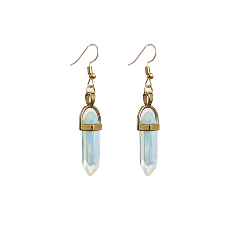 Naturstein Kristall Sechseckige Säule Ohrhänger Goldfarben Metall Haken Ohrringe Für Damen Mode Schmuck Geschenk