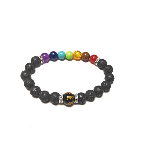 Natural Lava Stone Seven Chakra Beads Bracelet Ethnic Mantra Lucky Bead Elastic Energy Bracelet For Men Women Healing Jewelry