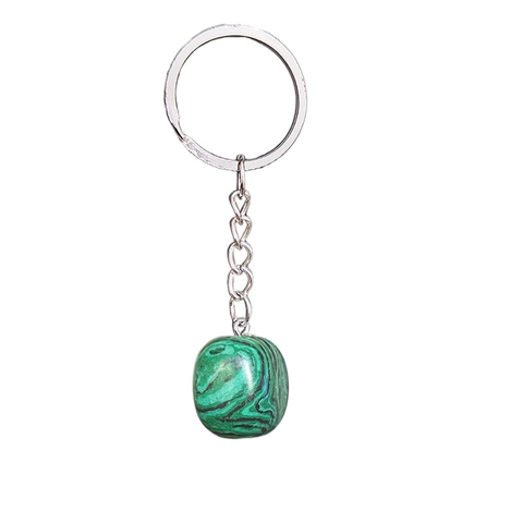 Natural Stone Crystal Keychain Irregular Polished Amethyst Malachite Tiger Eye Pendant Alloy Keyring Personalized Jewelry Gift