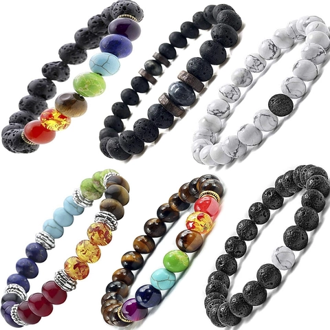 Naturstein Perlenarmband Ethno-Stil Chakra Heilung Energie Elastische Handkette Für Damen Herren Unisex Boho Yoga Schmuck