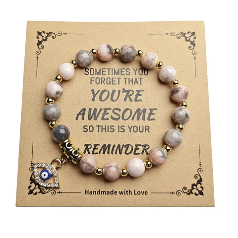 Evil Eye Natural Stone Bead Bracelet Alloy Rhinestone Charm Gold Plated Spacer Bead Elastic Bracelet Women Men Fashion Jewelry