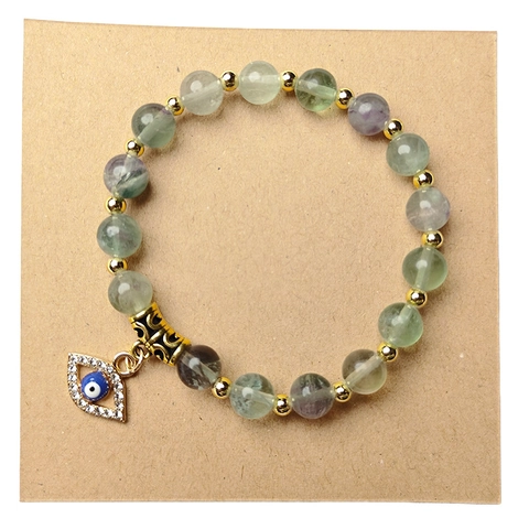 Evil Eye Natural Stone Bead Bracelet Alloy Rhinestone Charm Gold Plated Spacer Bead Elastic Bracelet Women Men Fashion Jewelry