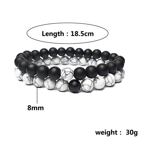Set Braccialetto con Perline di Turchese Sintetico 8mm Vintage per Coppie Unisex 2 Pezzi Bracciale con Perline in Pietra Elastica