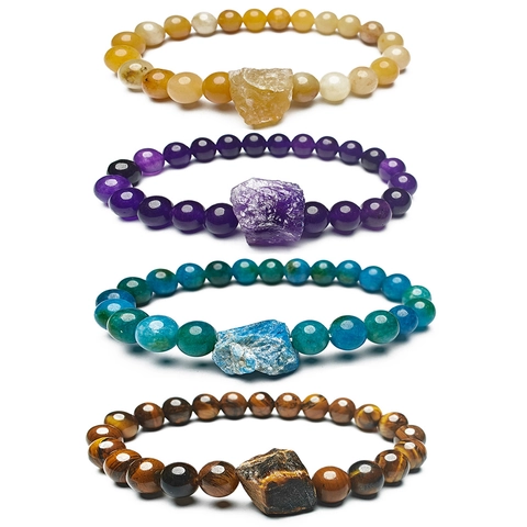 Pulsera de Cuentas de Vidrio Estilo Natural Piedra Bruta Irregular Cuerda Elástica Buena Suerte Pulsera de Cuentas para Mujeres Hombres Joyería