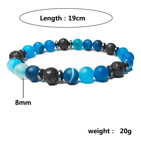 Pulsera de Cuentas de Ágata Rayada Natural y Piedra de Lava para Mujeres Hombres Difusor de Aceites Esenciales Aromaterapia Pulsera Elástica