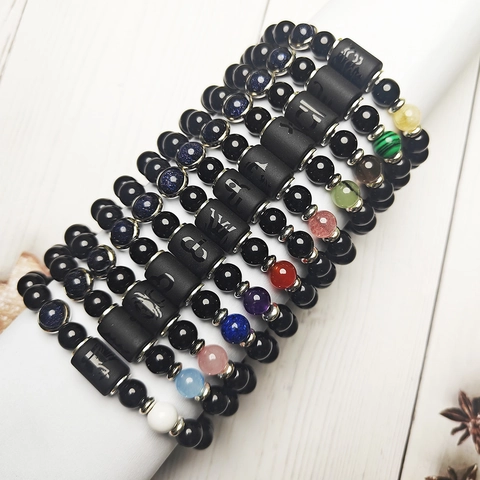 Zwölf Sternbilder Perlenarmband Für Herren Blau Sandstein Glasperlen Sternzeichen Anhänger Mode Herren Schmuck Zubehör