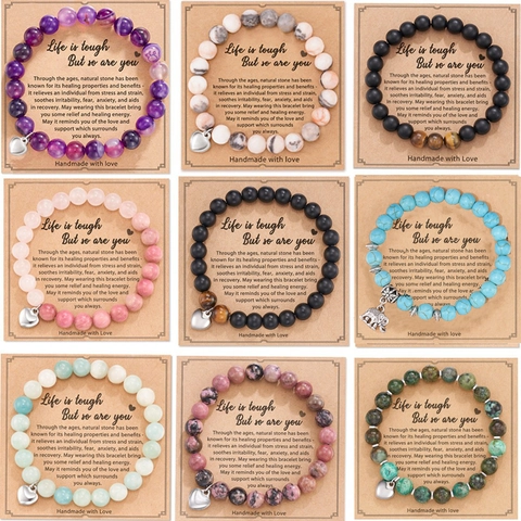 Heilender Naturstein Perlenarmband Mit Legierung Herz Elefant Anhänger Für Damen Herren Freundschaft Geschenk Elastisches Armband