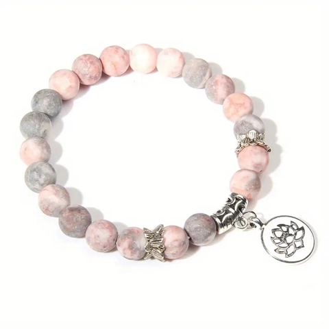 Naturstein Perlen Armband Mit Lotus Anhänger Rosa Zebra Jaspis Blau Ader Stein Yoga Meditation Heilung Schmuck Damen Herren