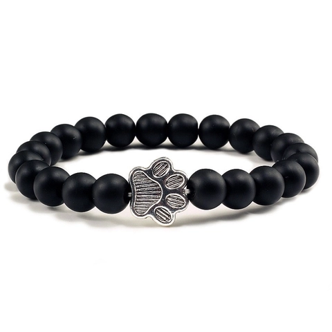 Alloy Animal Paw Print Charm Natural Stone Beaded Bracelet For Women Men Lava Rock Turquoise Matte Black Beads Hand Jewelry
