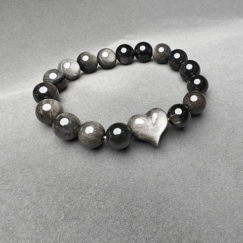 Vintage Silber Obsidian Herz Perlen Armband Für Damen Herren Künstlicher Kristall Runde Perlen Paar Armband Valentinstag Geschenk