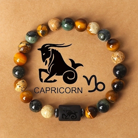 Natural Stone Beaded Bracelet For Men Women 12 Zodiac Constellations Tiger Eye Map Stone Healing Beads Bracelet Birthday Jewelry Gift
