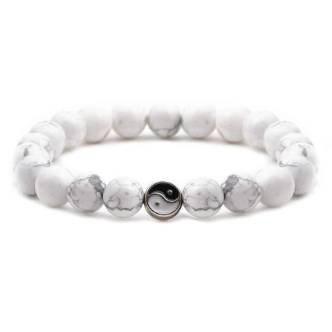 Vintage Tai Chi Yin Yang Beaded Bracelet For Men Natural White Turquoise Matte Black Stone Elastic Yoga Jewelry Wristband
