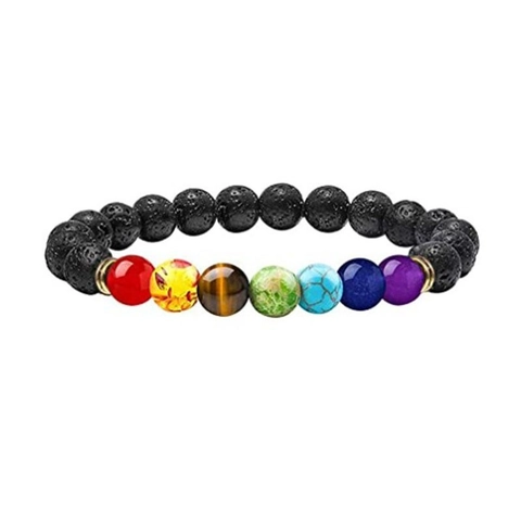 7 Chakra Healing Energy Beads Bracelet Natural Tiger Eye Stone Lava Rock White Turquoise Stretch Bracelet Ethnic Yoga Jewelry For Men Women