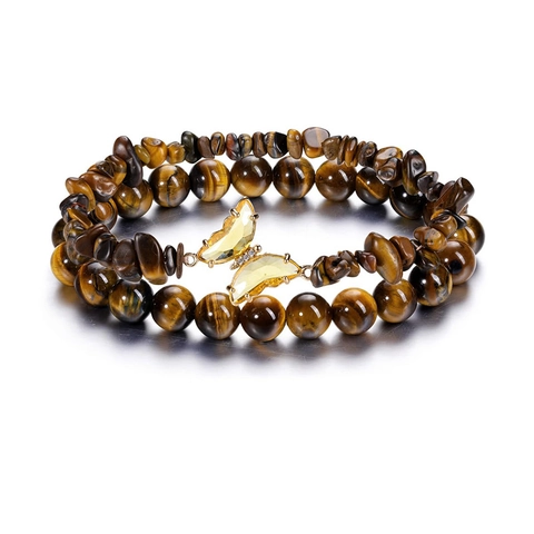 Juego de Pulseras de Piedra Natural para Mujer Dije de Mariposa Amatista Ojo de Tigre Cuarzo Rosa Joyería Regalo
