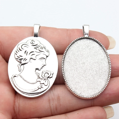 Antique Oval Cameo Relief Lady Portrait Pendant Base Settings Zinc Alloy DIY Jewelry Making Findings Components Accessories