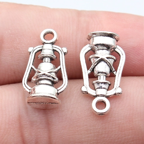Colgantes de Aleación de Plata Antigua Lámpara de Queroseno para Fabricación de Joyas DIY Mini Linterna Retro